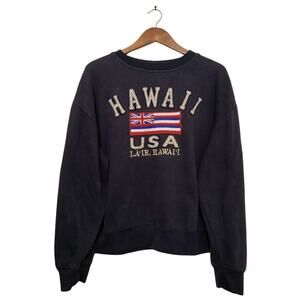 VTG Y2K Dimco Hawaii Sweatshirt Embroidered Felt Applique La'ie Hawaii Flag SZ L
